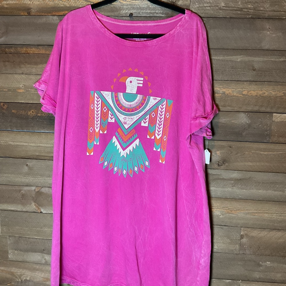HRT & LUV Hot Pink Mineral Washed Shirt Dress Thunderbird Women’s Size 1X NWT